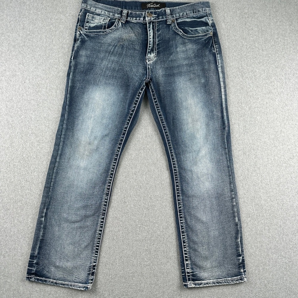 True Luck Jeans Mens 34x30 Blue Straight Leg TL22031610 Contrast Stitch Denim